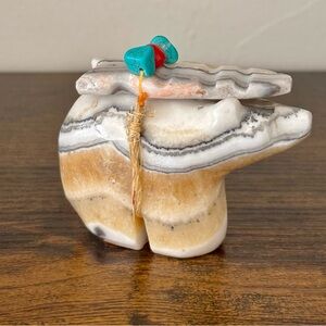 Zebra Calcite Bear Fetish Carving – Hand-Carved Crystal Animal